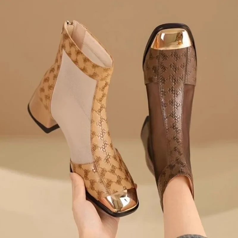 Женские ботильоны Осенние новые сетчатые дышащие ботинки с круглым носком и