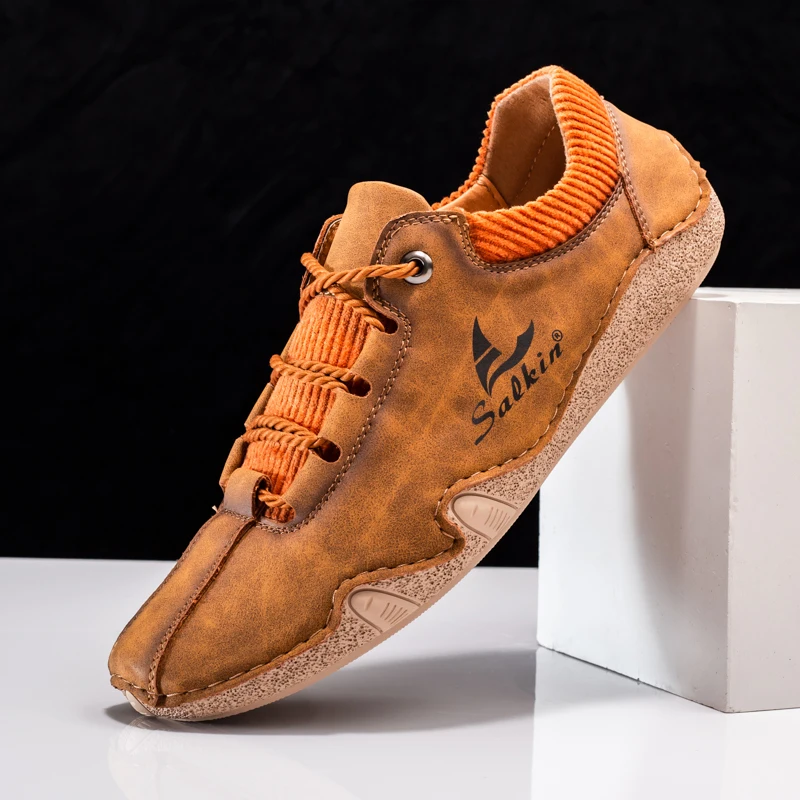 

Men Loafers Luxury Handmade Leather Shoes Man Flats Casual Sneakers Design Retro Men Shoes Plus Size 46 Tenis Para Hombre