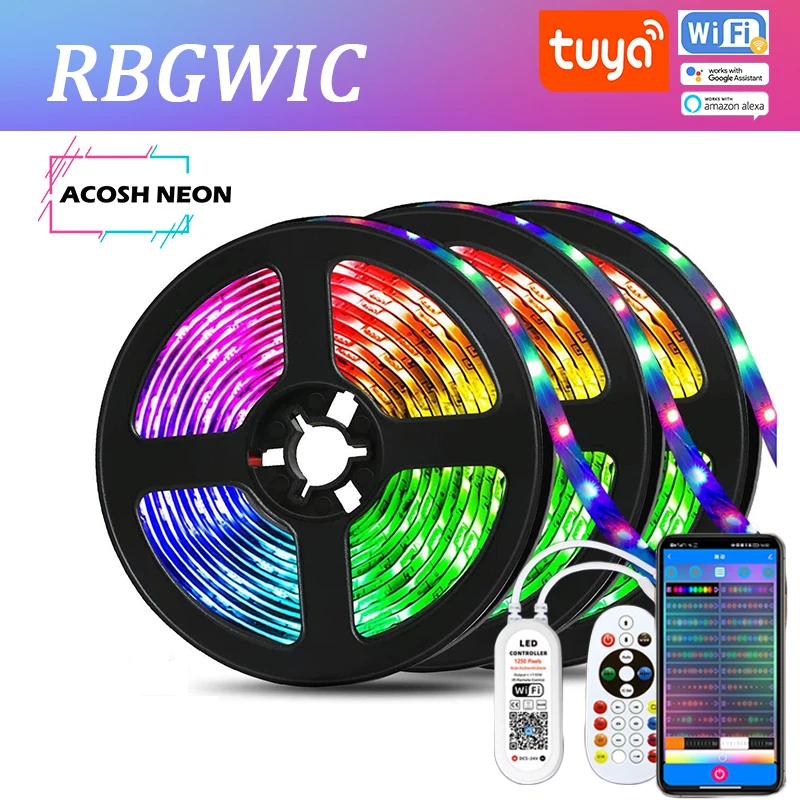 Tuya RGBWIC LED Strip Lights 10m/65.6ft  Smart Music Sync Color Changing 24V LED Light Strips For Bedroom Home Party LED Strip