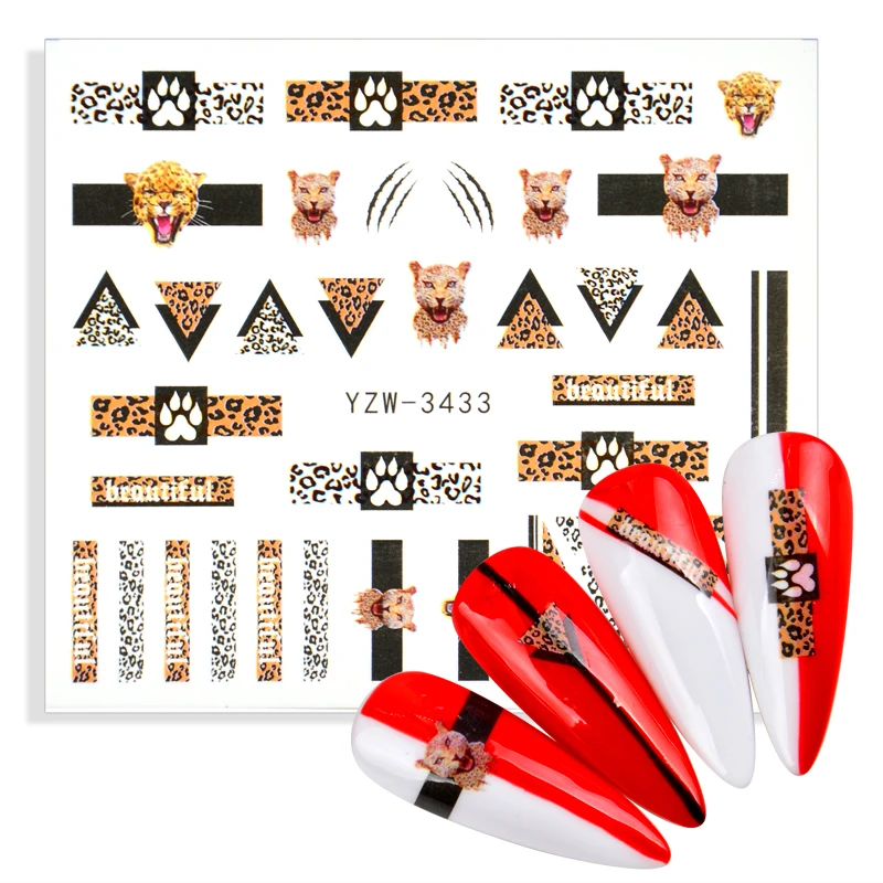1 шт. Водные Переводные картинки для ногтей с леопардовым рисунком огненный