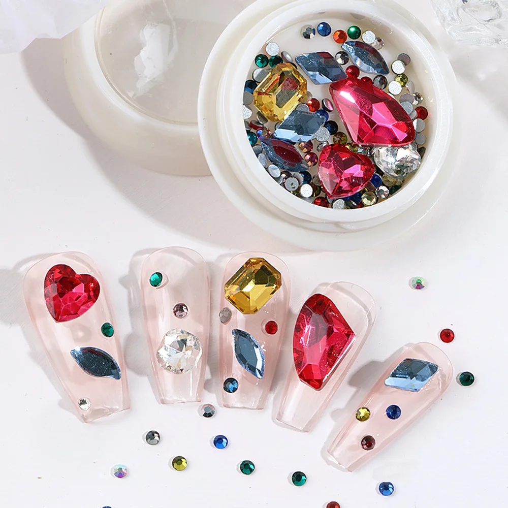 

1Box Cartoon Sailor Nail Parts 3D Diamond Candy Colored Moon Star Heart Irregular Combination Nail Decor DIY Nail Art Supplies