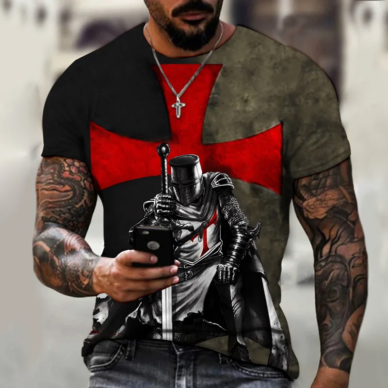 

Men's Short Sleeve Graphic T-Shirt European and American Style Men's Standard Samurai T-Shirt Knights Templar 3d Printing Men's