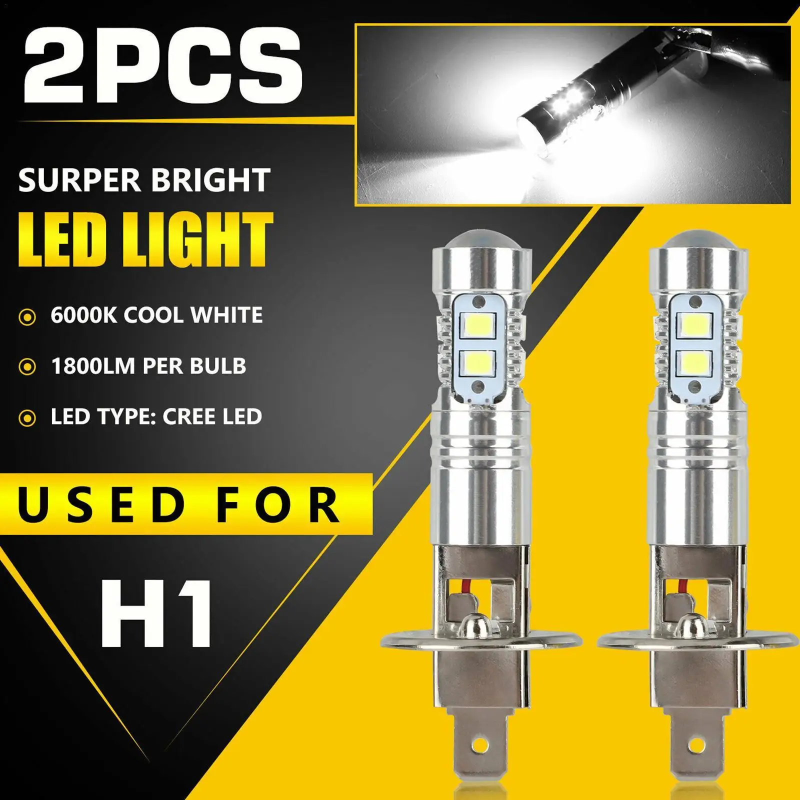 

1 Pair H1 H3 LED Headlight Bulb 100W High Low Beam Fog Driving Light Bulbs 6000K White Bight for Auto Car Truck SUV Headlamp