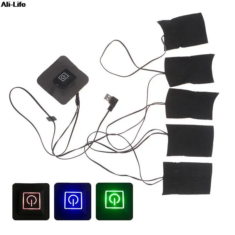

5Sheet/Set USB Electric Heated Jacket Heating Pad Outdoor Themal Warm Winter Heating Vest Pads For DIY Heated Clothing Black