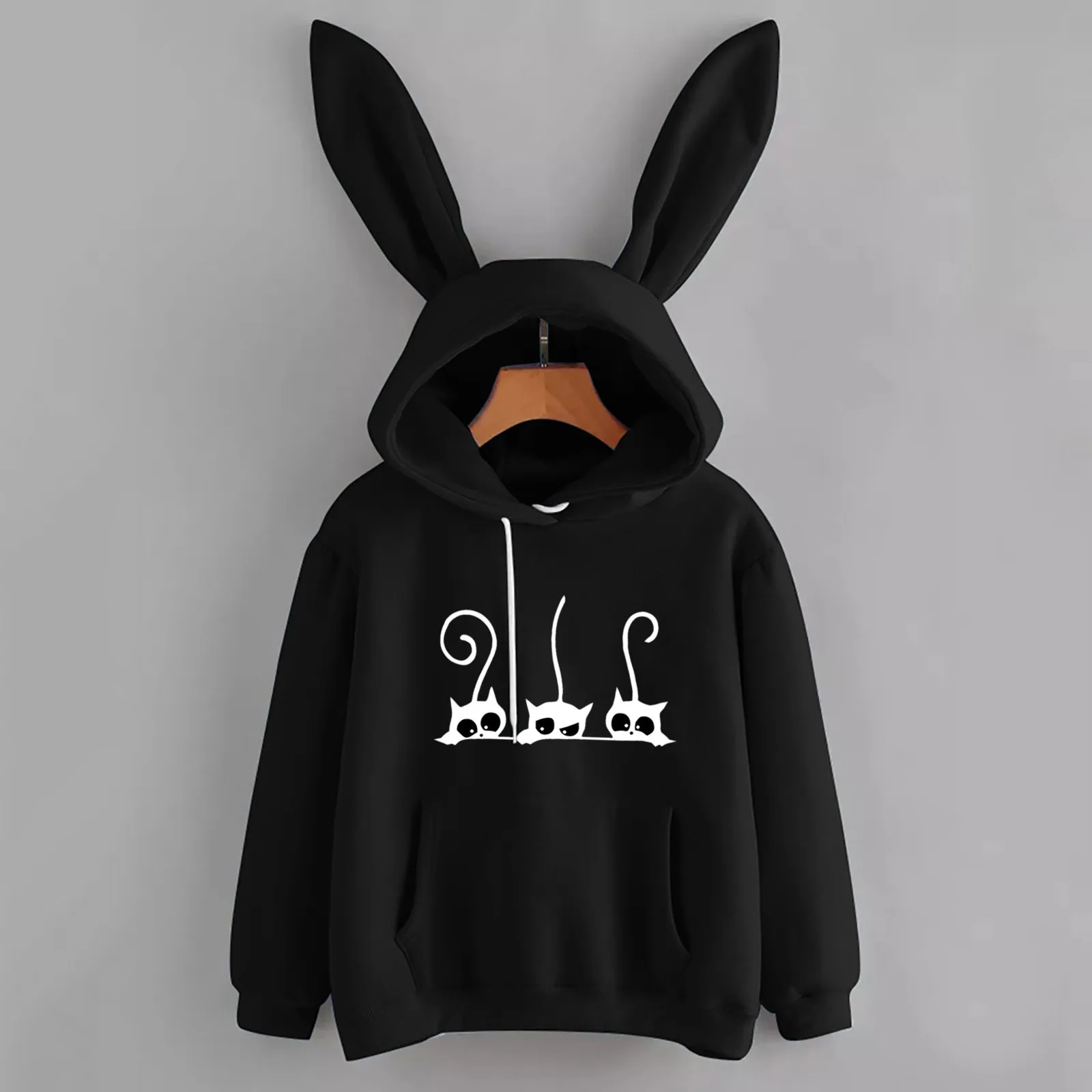 

2021 Женский свитшот на Хэллоуин, зимний топ, Повседневная Свободная Длинная женская толстовка с принтом кота и кулиской, толстовка большого ...