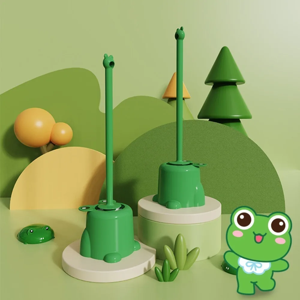 

Plastic Soft Bristles Cleaning Brushes Green Frog Toilet Brush Creative Long Handle Brush with Base for Toilet Bathroom