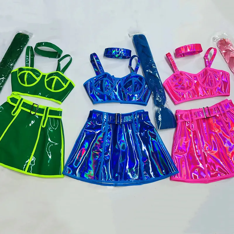 

Костюм для танцев, флуоресцентные лазерные топы и юбка