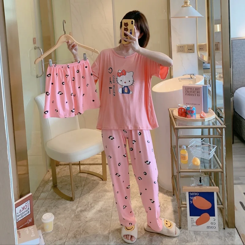 

Factory Direct Sale Home Wear Loose Round Neck 3 Pcs Suit Pajamas Women's Hot Sale Cartoon Printed Pyjamas Casual Sleepwear