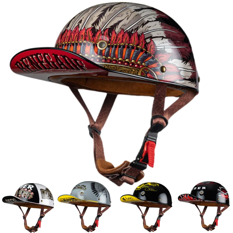 Man Motorcycle Helmet Retro Baseball Cap Style Vintage Half 