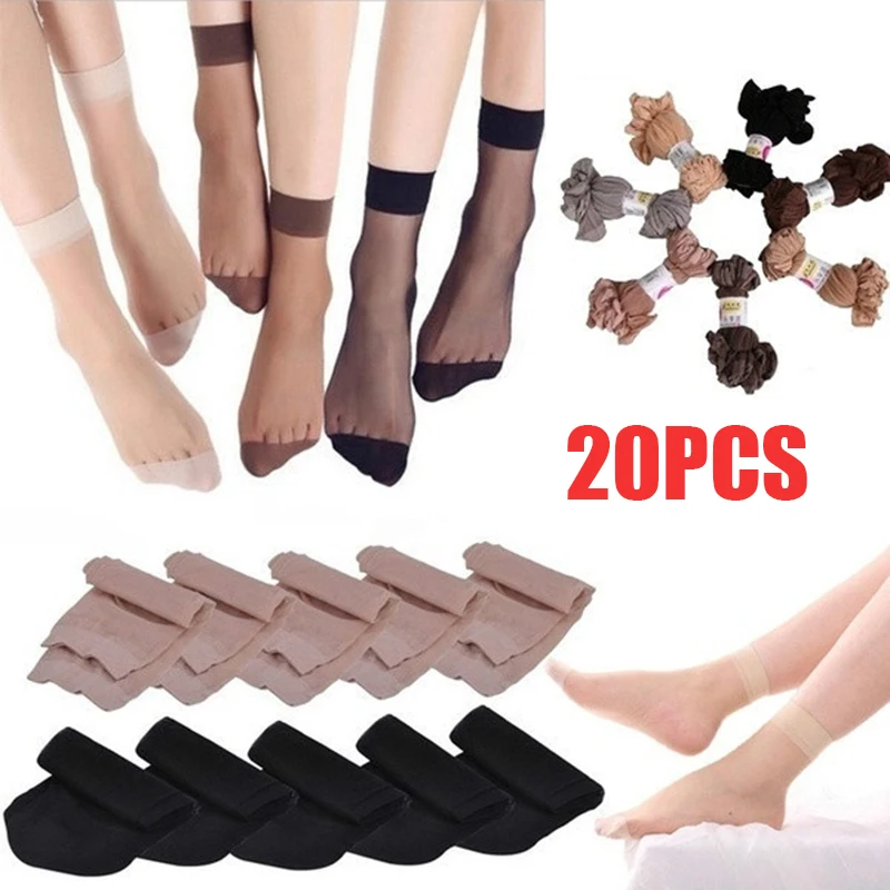 20Pcs=10Pairs Hot Sale Cool Breathable Socks Summer Transparent Sexy Black Skin Sock Solid Color Women Girls Nylon Ankle Socks