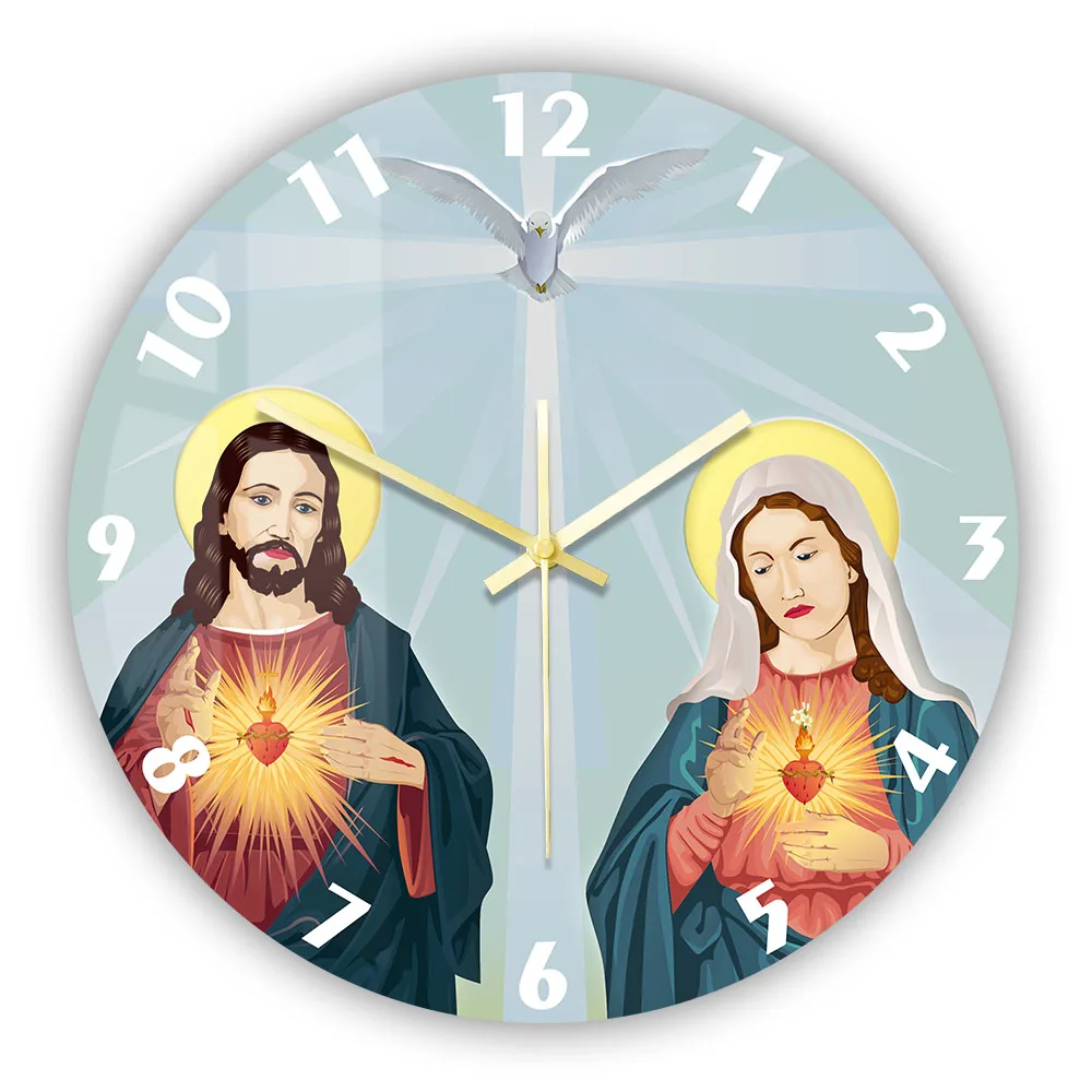 

Icon of Heart of Mary and Jesus Religious Wall Clock Christian Home Decor Holy Virgin Jesus Christ Sacred Heart Acrylic Clock