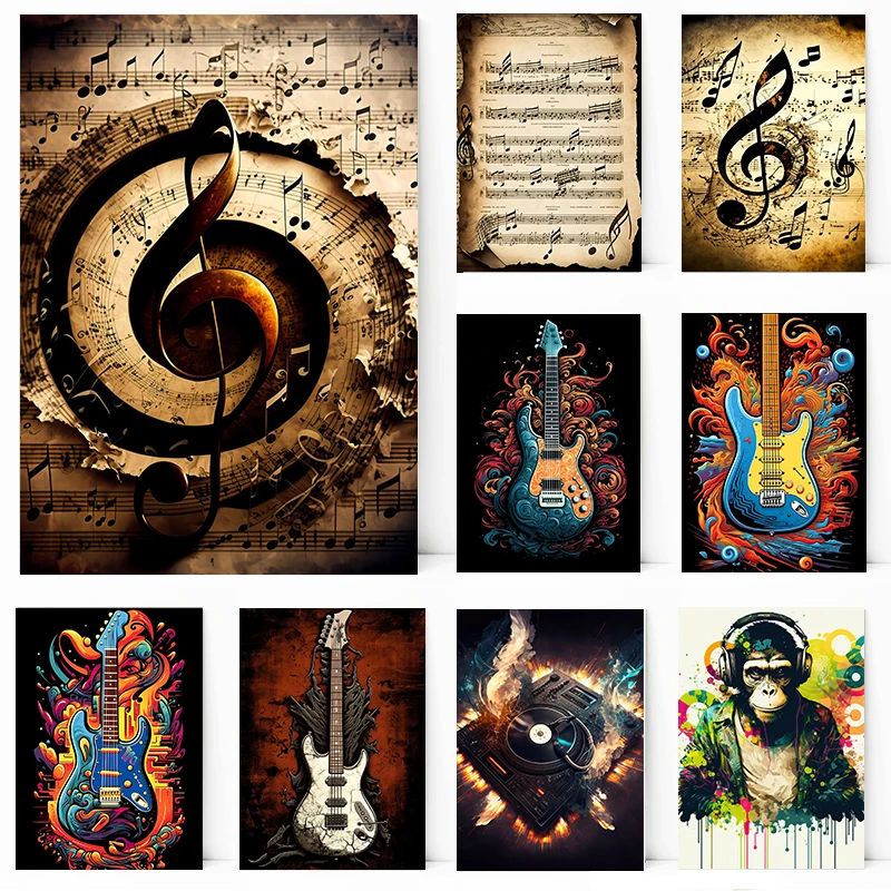 Постер в стиле поп-рок с музыкой хип-хоп обезьяна электрическая гитара живопись