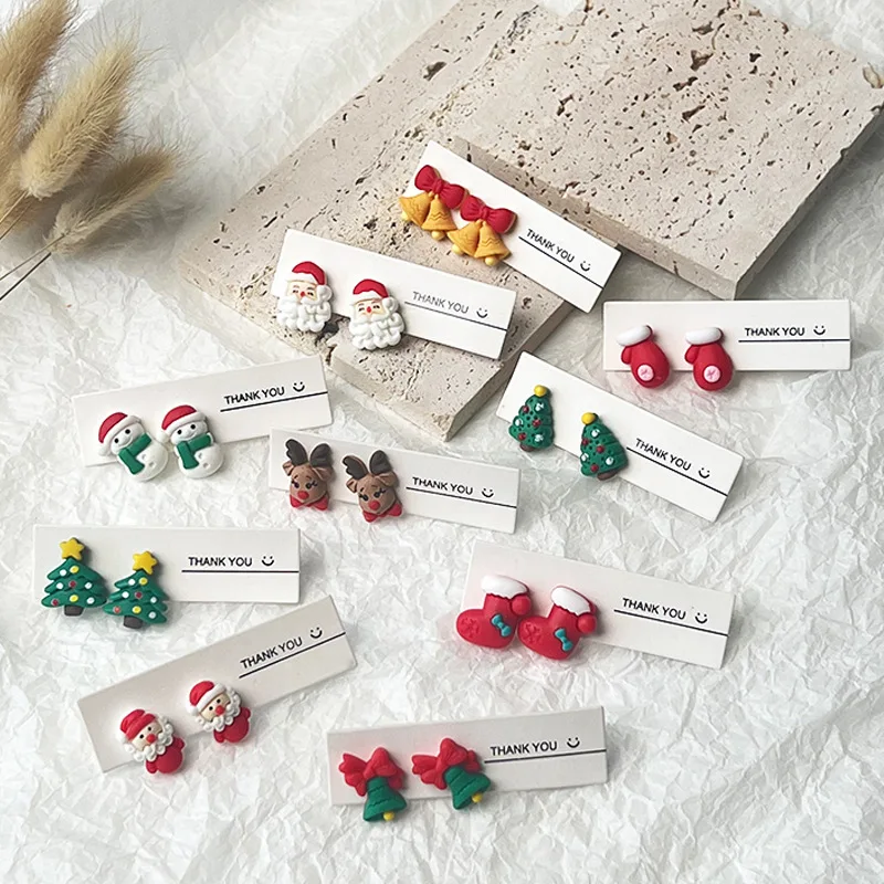 

New Cute Santa Elk Christmas Tree Earrings Earrings Snowman Bells Silver Needle Earrings Christmas Gifts