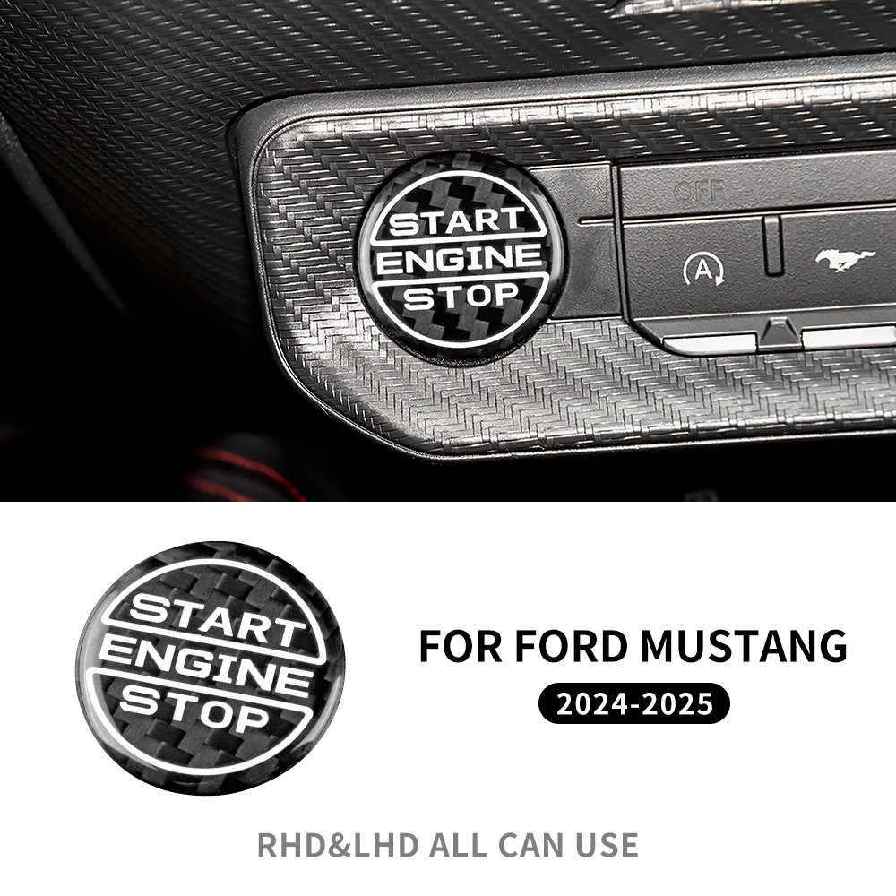 

Наклейка из настоящего твердого углеродного волокна для Ford Mustang GT 2024 2025 LHD RHD, кнопка запуска двигателя, кнопка остановки, панель внутренней отделки