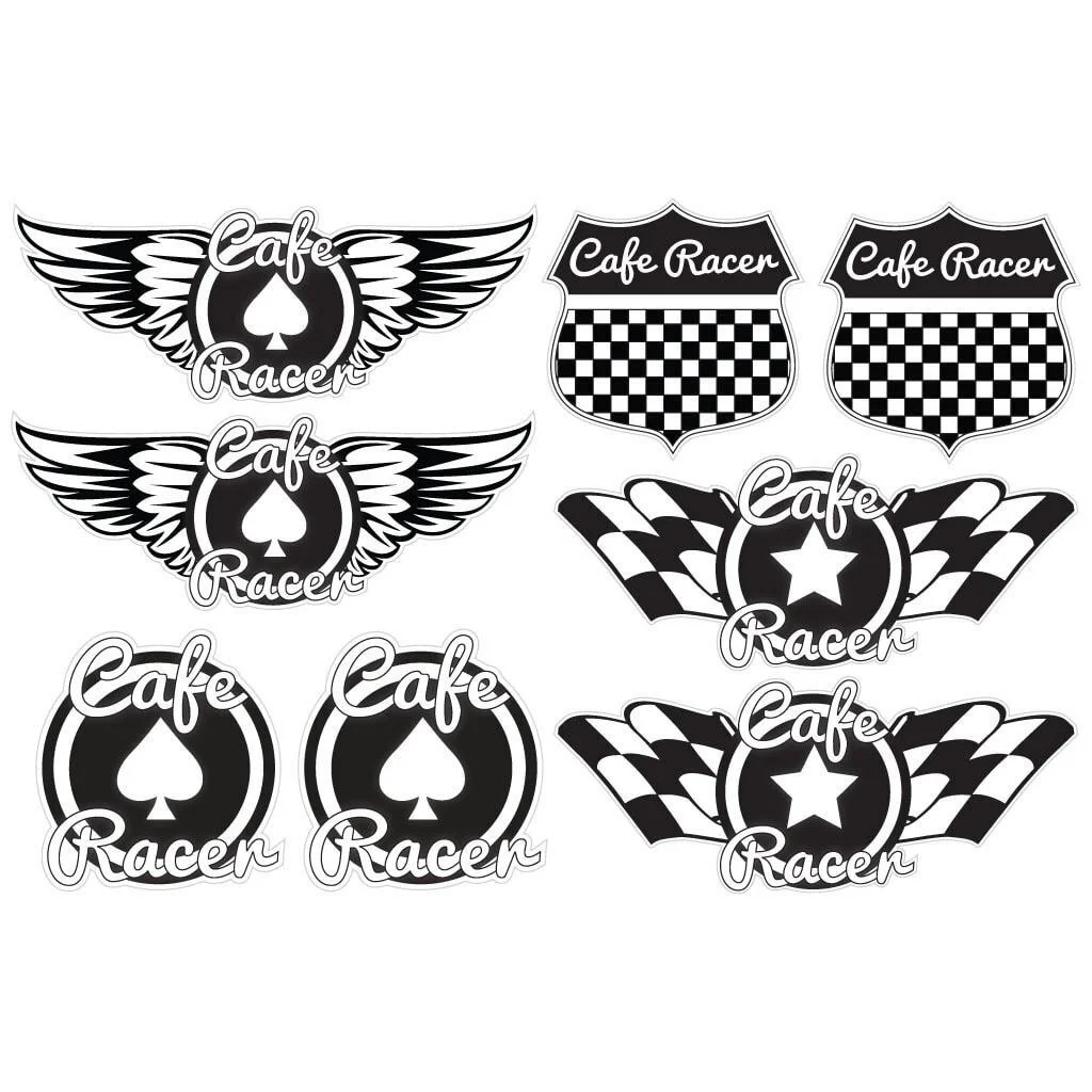 

For 1Set Cafe Racer Sticker Set x8 Black White Chequered Flag Motorbike Helmet Race Decal