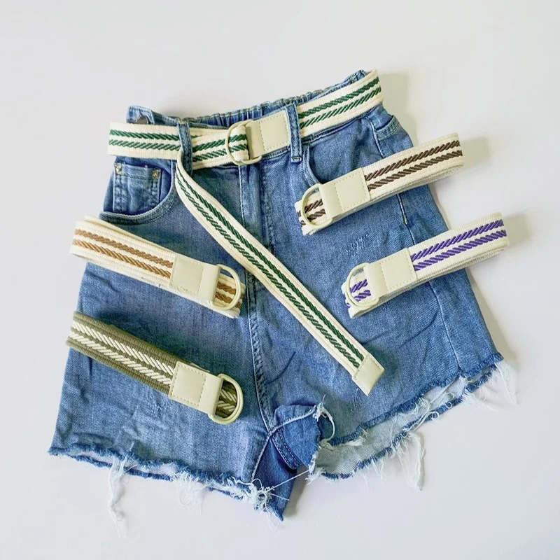 

New Versatile Woven Canvas D-type Double Ring Buckle Unisex Belt Male and Female Jeans with Casual Young Men's Women's Belts