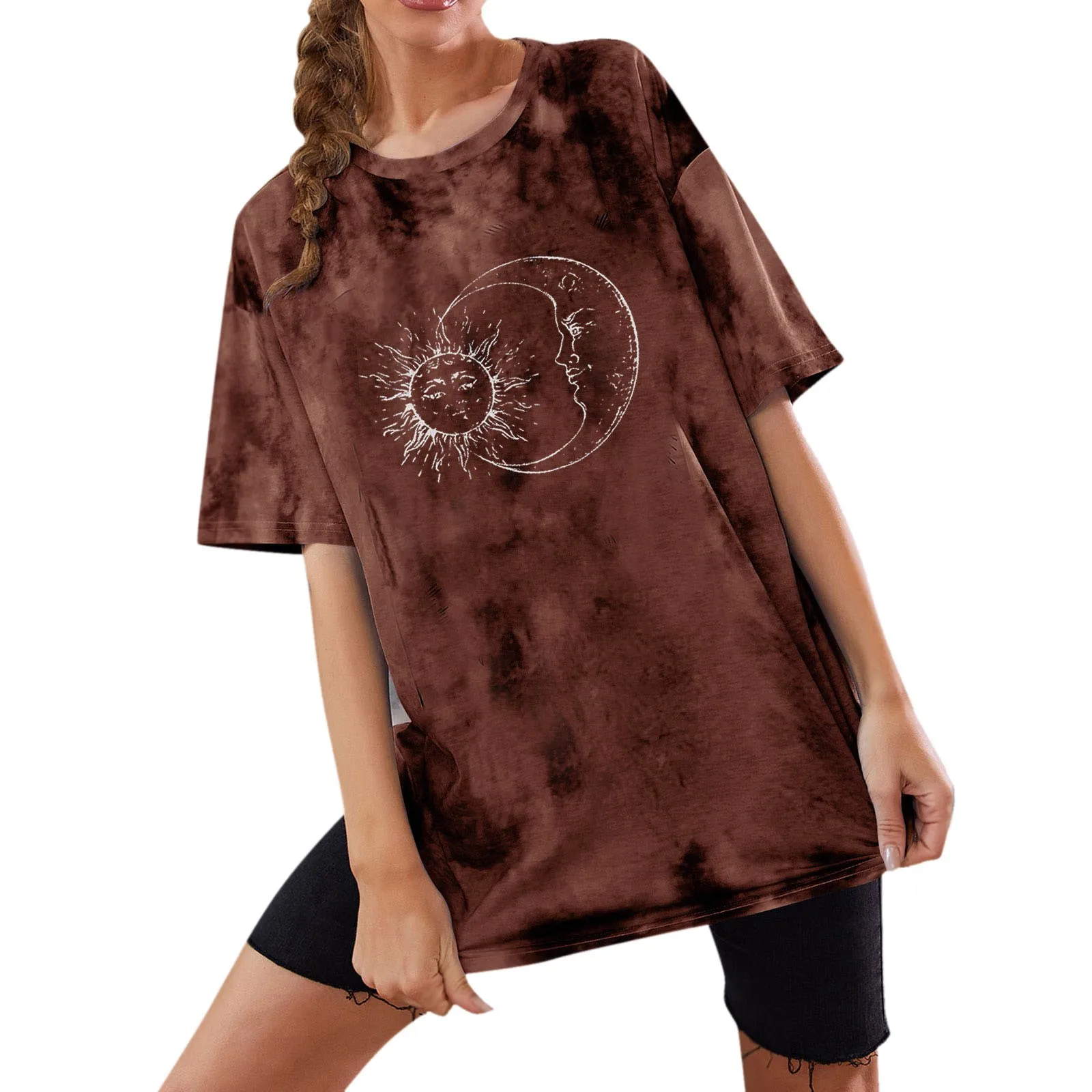 

И Женская Повседневная модная рубашка, топ с круглым вырезом и коротким рукавом, с принтом, окрашенный на завязках, с открытыми плечами, своб...