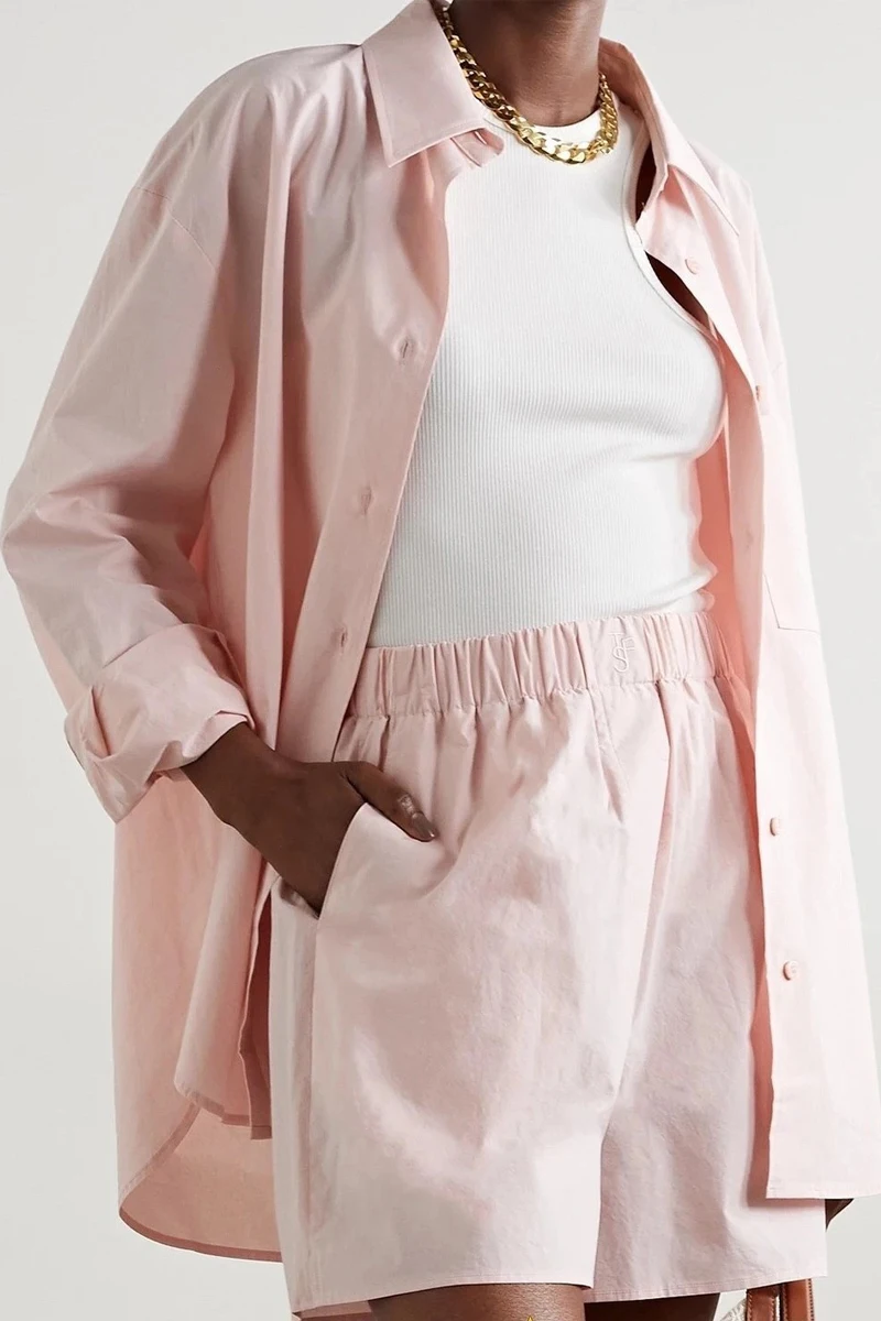 Fr@nkieSHOP Shirt Set Women's Shorts Set Cotton Embroidered Logo Lazy Shirt 2023 Summer New