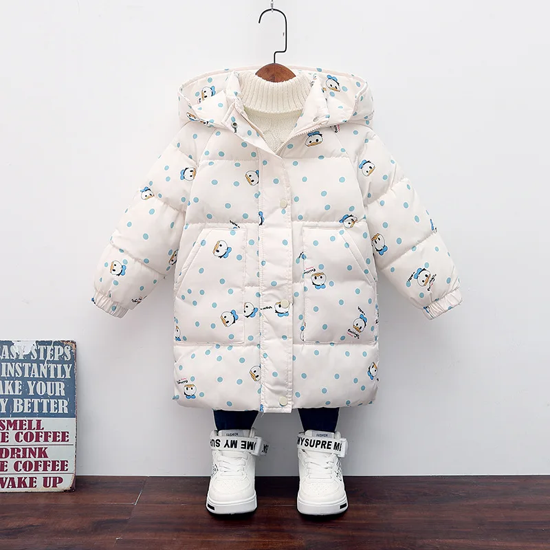 

4-11Y Children Padded Parkas Jacket Winter Boys Girls Coats Hooded Zipper Cartoon Fashion Cute Kids Outerwear Clothes Hw59