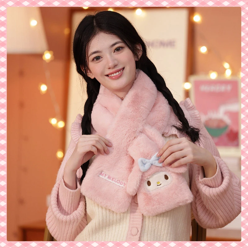 

New Animation Peripheral Sanrio Jade Dog Student Scarf Plush Cute Cartoon New Girl Winter Cycling Cold Warm Scarf Birthday Gift