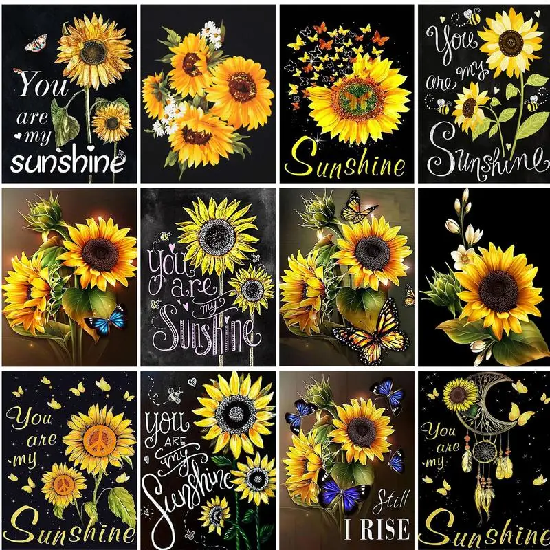 

GATYZTORY DIY Diamond Painting Sunflowers Full Square Flower 5D Diamond Embroidery Mosaic Wall Art Home Decor Crafts