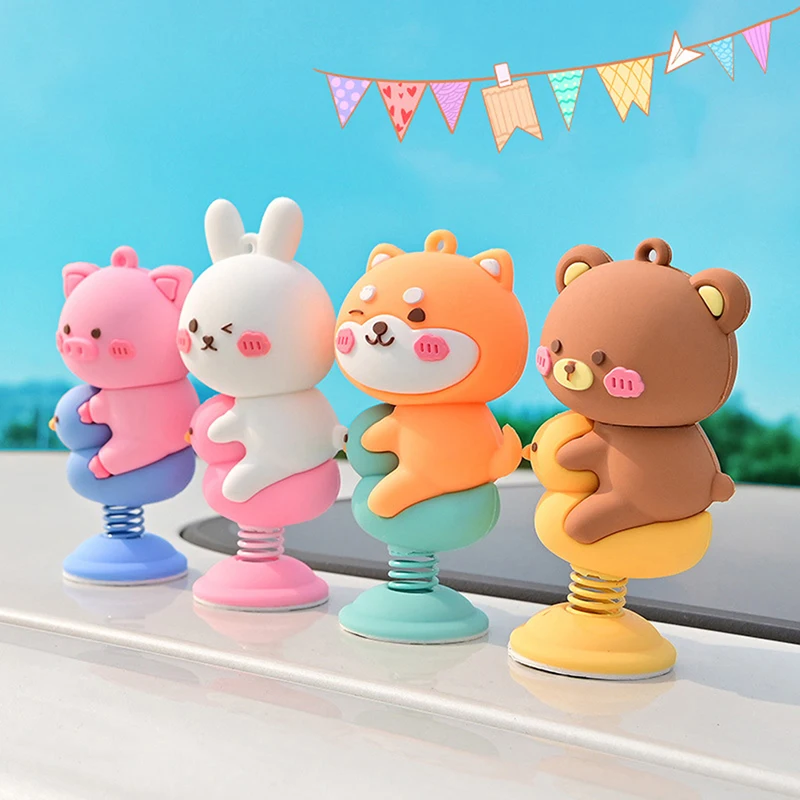 

Anime Cute Animal Shaking Head Spring Toys Car Panel Dashboard Decoration PVC Car Ornament Doll Auto Interior Accessories Gift
