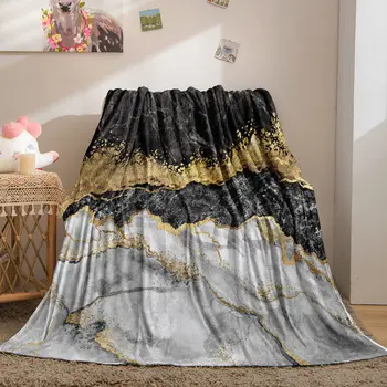 Black and Gold Throw Blanket Marble Blanket Flannel Throw Blanket  Soft Lightweight Fluffy Throws for Bed Couch Chair or Floor