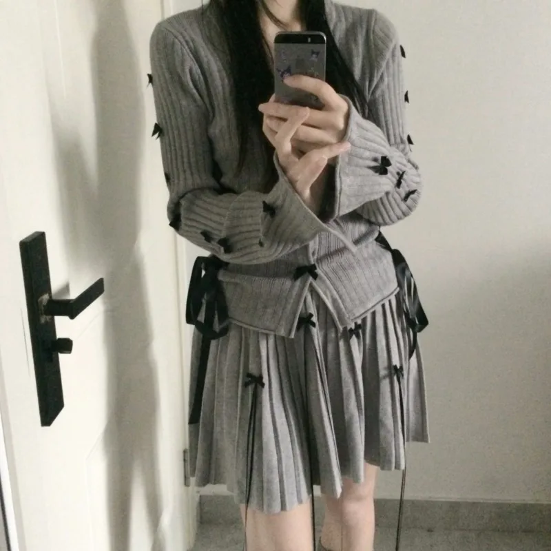 Серые вязаные кардиганы в корейском стиле Deeptown молодежные женские винтажные