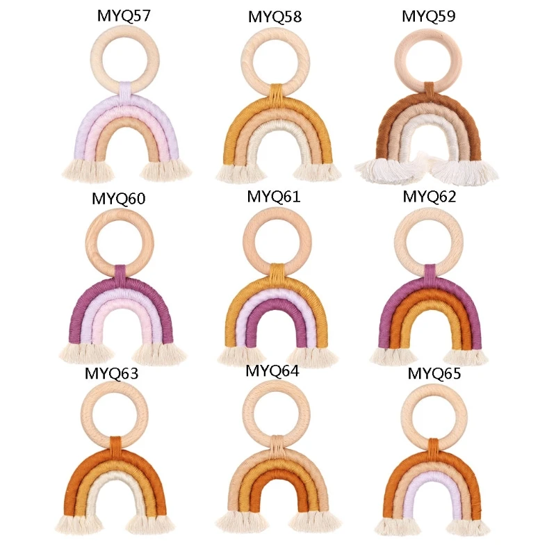 

Crochet Teething Ring Grasping Toy for Toddlers Nursery Room Decor Toys for Baby Rainbow Hanging Pendants Newborn Play