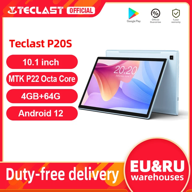 Teclast P20S 10.1 Inch 1280X800 IPS Tablet 4GB RAM 64GB ROM MTK P22 Octa Core Android 12 Dual Cameras Wifi GPS Type-C 1