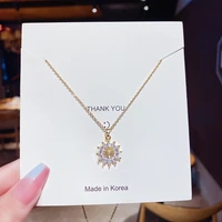 stainless steel shiny sunflower pendant necklace for women fashion luxury zirconia choker necklaces female jewelry gifts