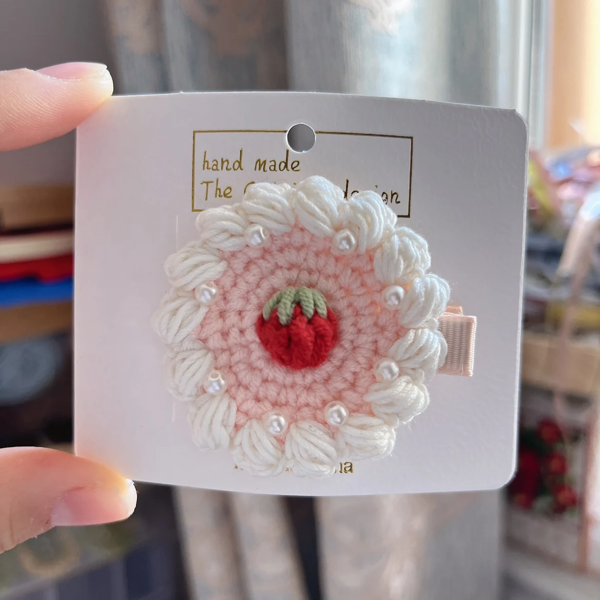

Fashion Knitted Hairpins Handmade Yarn Crocheted Strawberry Series Bow Hairpin Side Clip Girl Hair Accessoires Hair Clips Women