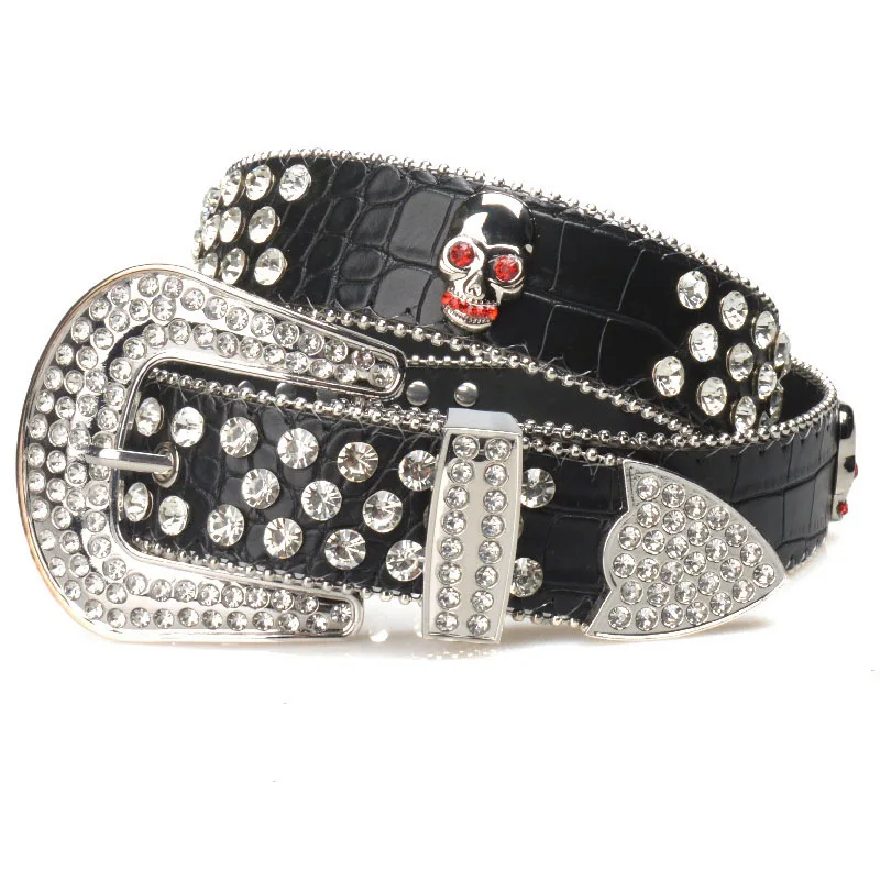 

Women's Belt Pin Buckle Rhinestones Lengthened and Widened Inlaid Belt Ladies Trousers with Skull Head Punk for Halloween