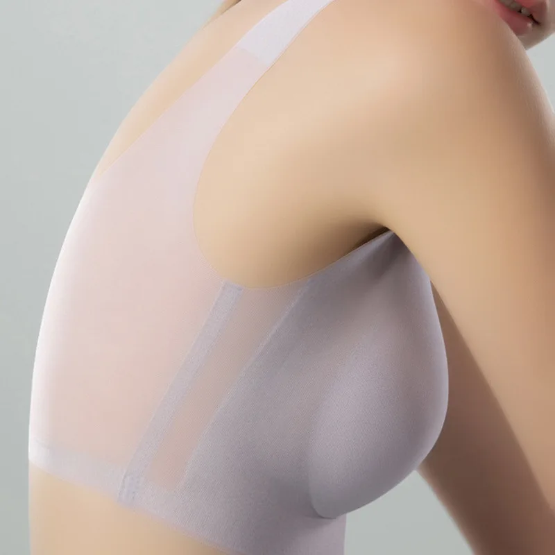 

Ultra-thin Bra Seamless Beauty Back Ice Silk Lingerie Ladies Big Breasts Show Small Summer Plus Size No Steel Ring Underwear