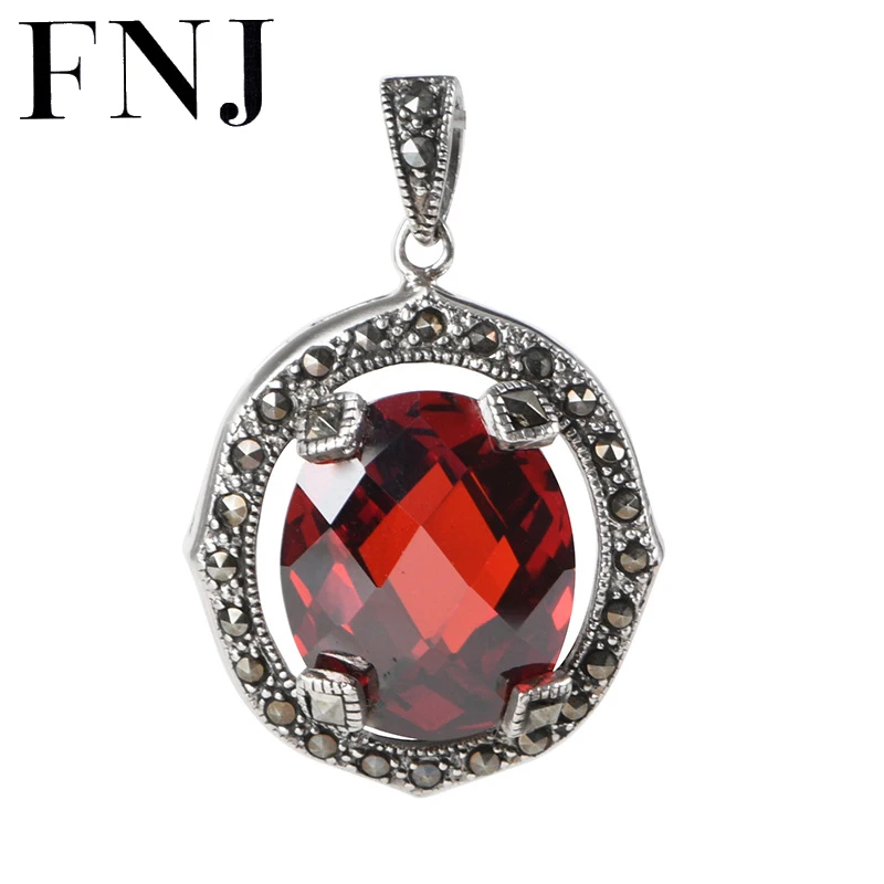 

FNJ 925 Silver Pendant Original Pure S925 Silver Pendants for Jewelry Making Women Red Zircon