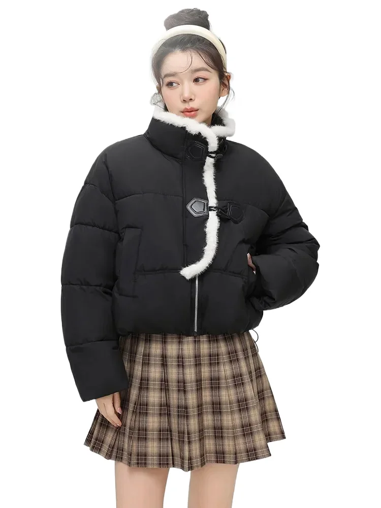Новая утолщенная Меховая куртка-пуховик с воротником-хомутом и пряжкой зимняя