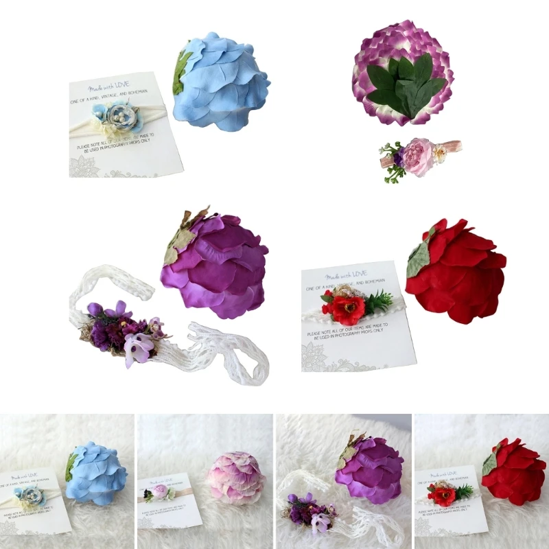 

Lovely Newborn Photo Props Flower Headband with Butt Cover set for Boys Girls Baby Photoshoot Props for 0-3 Months Baby