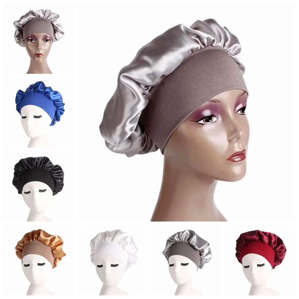 

Hair Accessories Women's Fashion Stretch Bonnet Wide Band Satin Cap Night Sleep Hat Hair Loss Chemo Elastic Head Wraps