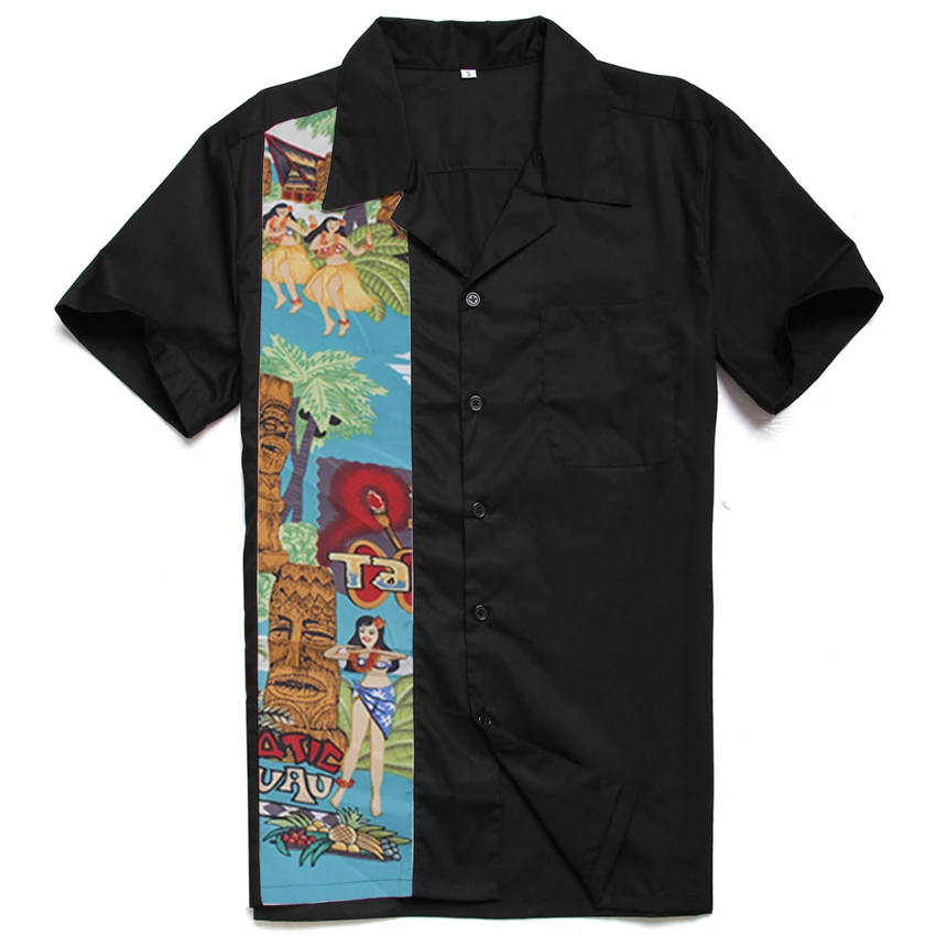 

Easter Statue Nude Girls Tiki Printing Male Casual Tops Cotton Rockabilly Vintage 40s 50s Club Work short sleeve Shirts