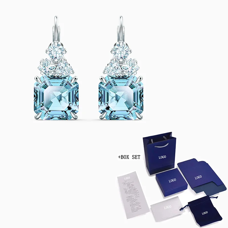 Купи Fashion SWA Earrings New Sparkling Earrings Clear Lines Bright Blue Square Decoration Crystal Women Jewelry Gift Free Shipping за 1,178 рублей в магазине AliExpress
