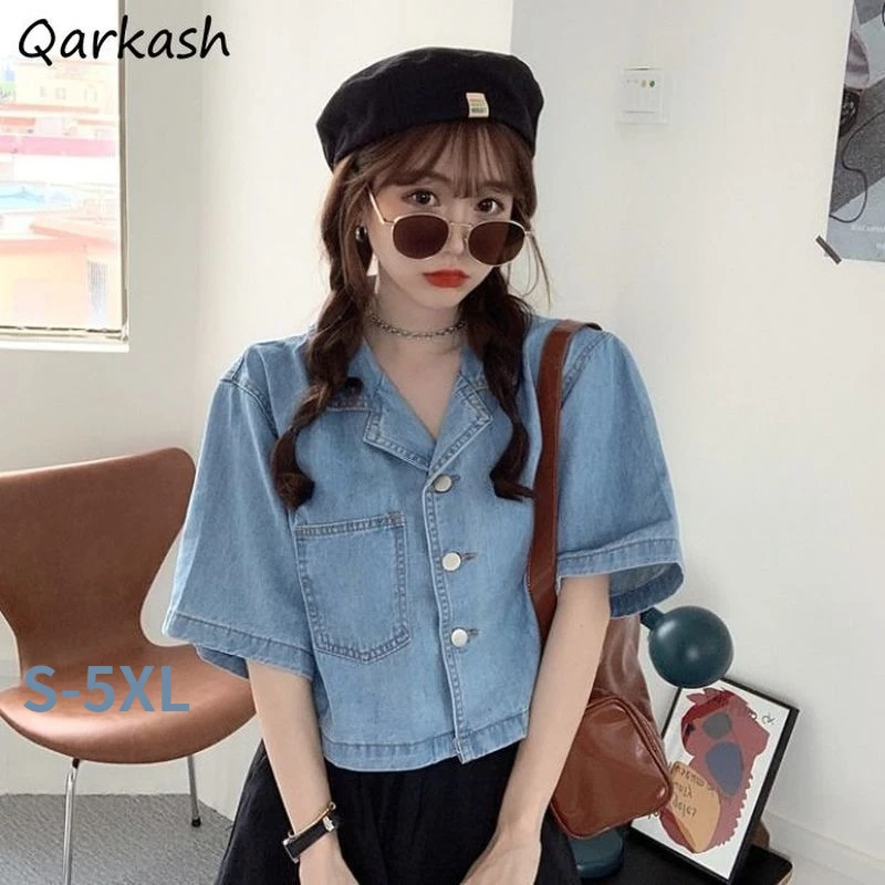 

Cropped Denim Jackets Women Single Breasted Summer S-5XL Students All-match Simple Chic Girls Leisure Outwear Vintage Ins Design
