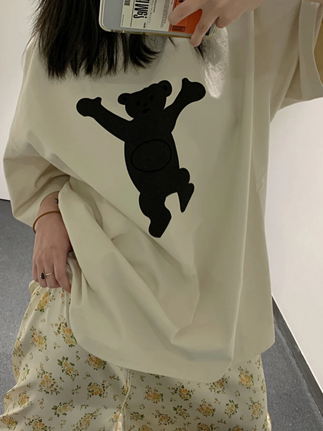

2022 New Bear Print Loose T Shirt Top Women Cotton Solid Color Streetwear Summer Tee Tops Harajuku Short Sleeve Casual T-shirts