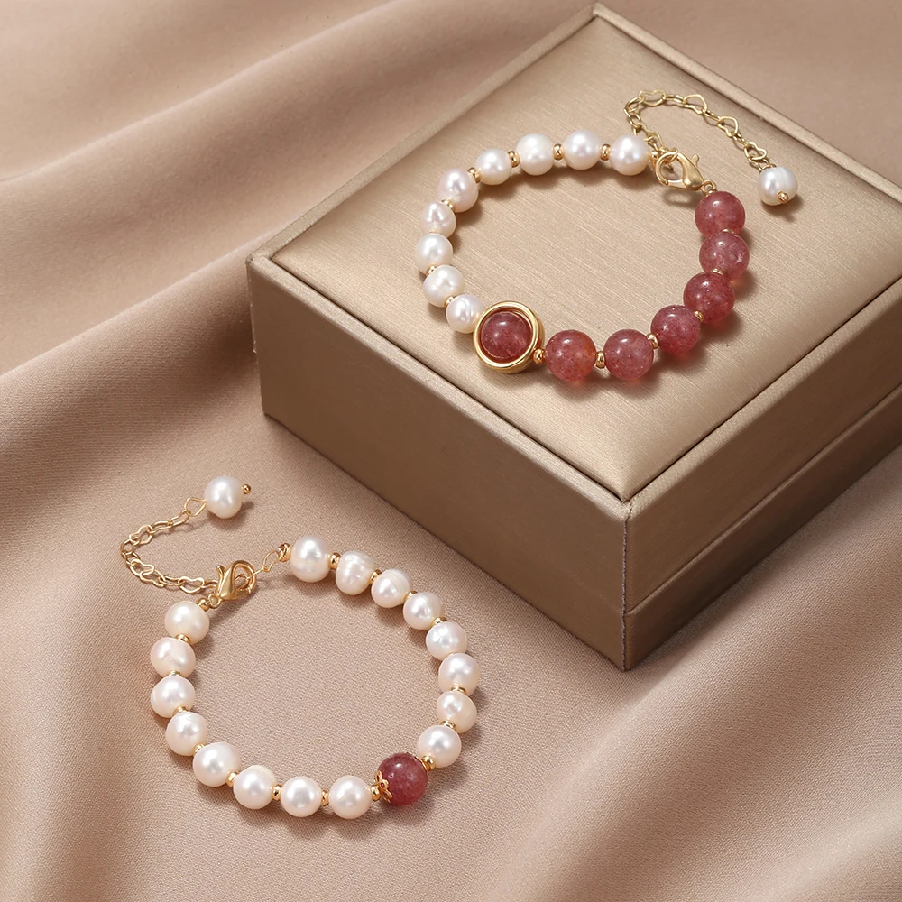

Корейские элегантные жемчужные браслеты для женщин и девушек, красный акриловый браслет из бисера, Женская Золотая цепочка, модная искусст...