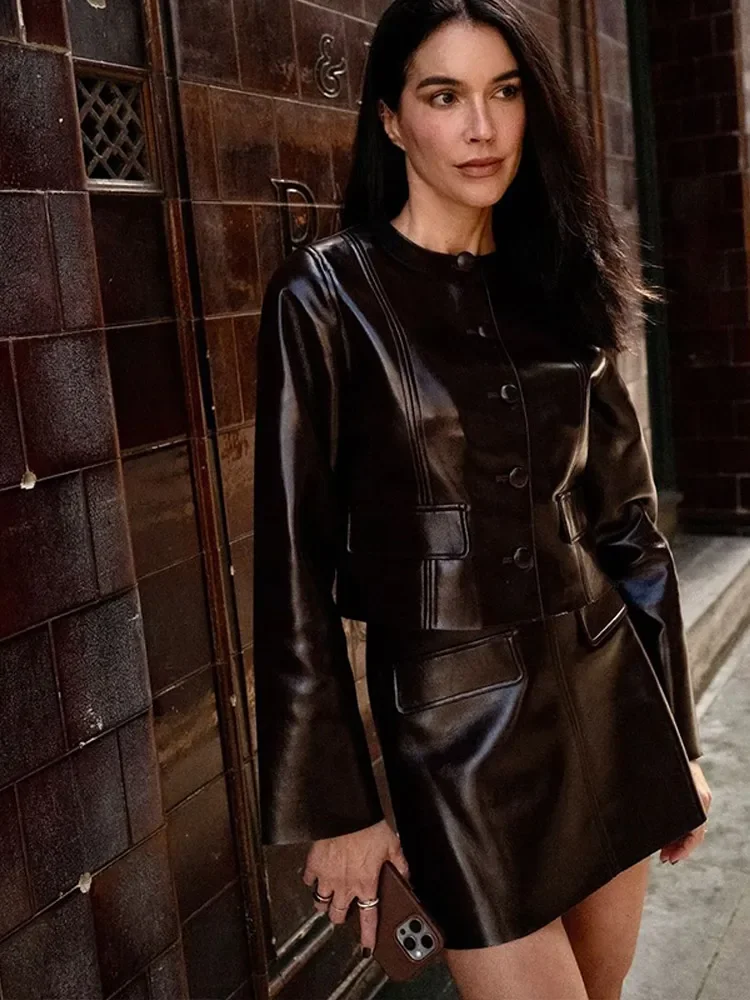 Женский уличный костюм из куртки и короткой юбки однобортный пиджак с длинным