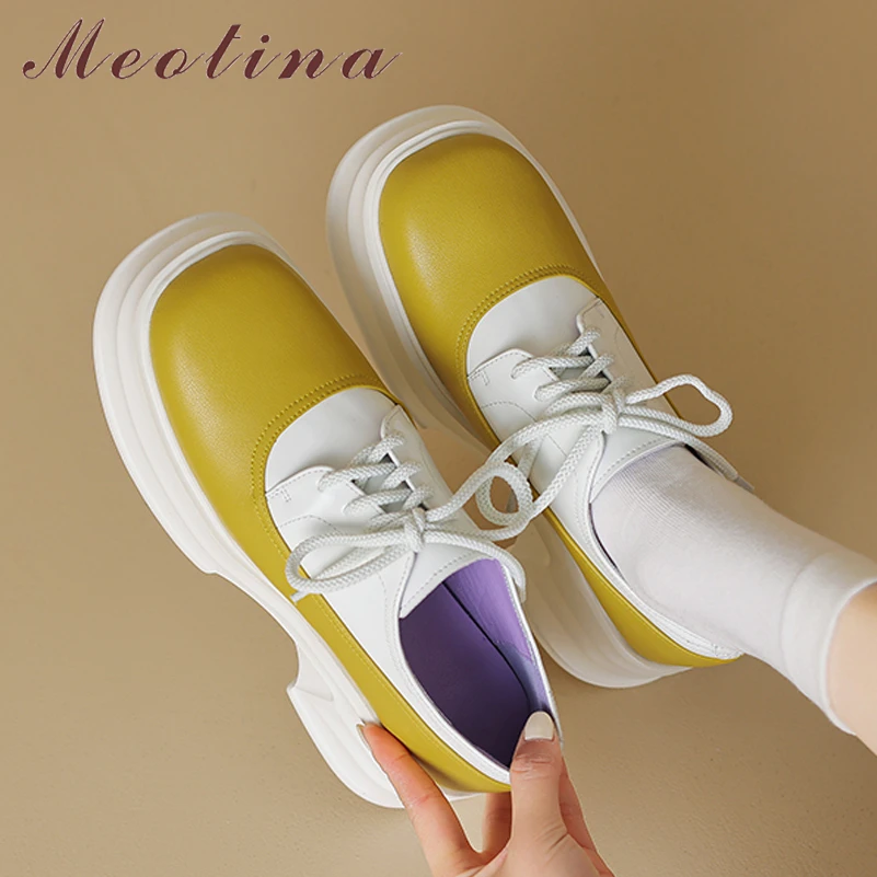 

Женские туфли-лодочки на платформе Meotina, повседневные туфли из натуральной кожи на блочном высоком каблуке, со шнуровкой, весна-осень, 40