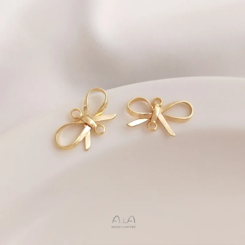 Двойной подвесной бант-Соединитель с защитой цвета 14 к золота серьги ручной
