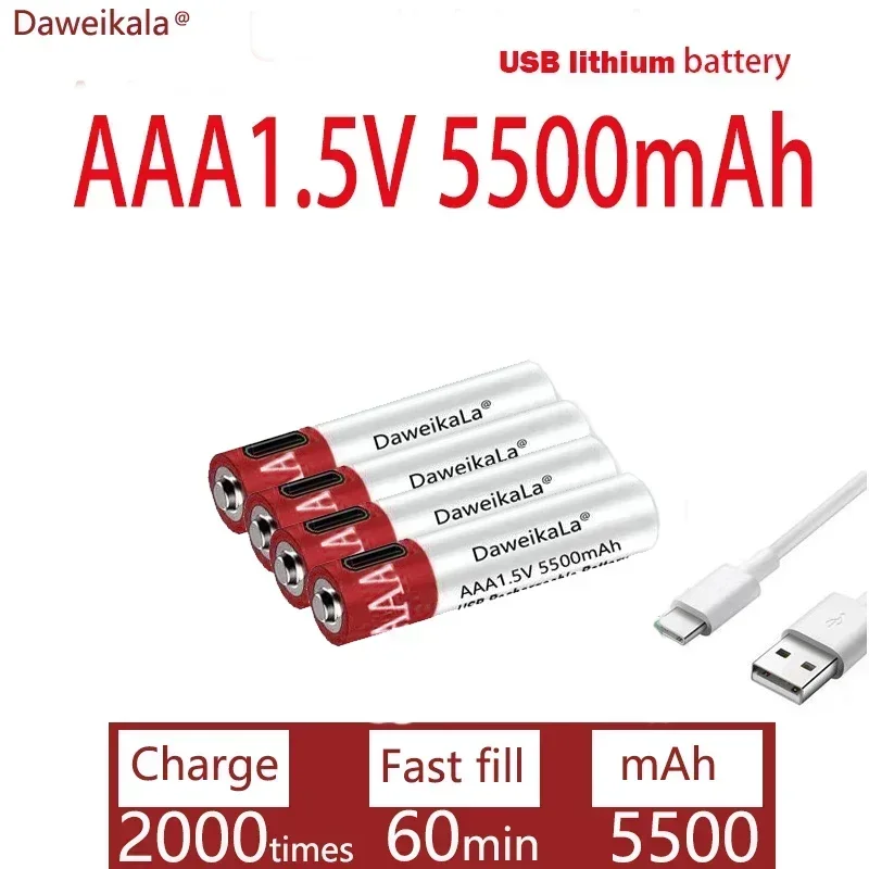 Зарядное устройство большой емкости 1 5 В AAA 5500 мАч USB литий-ионный аккумулятор для
