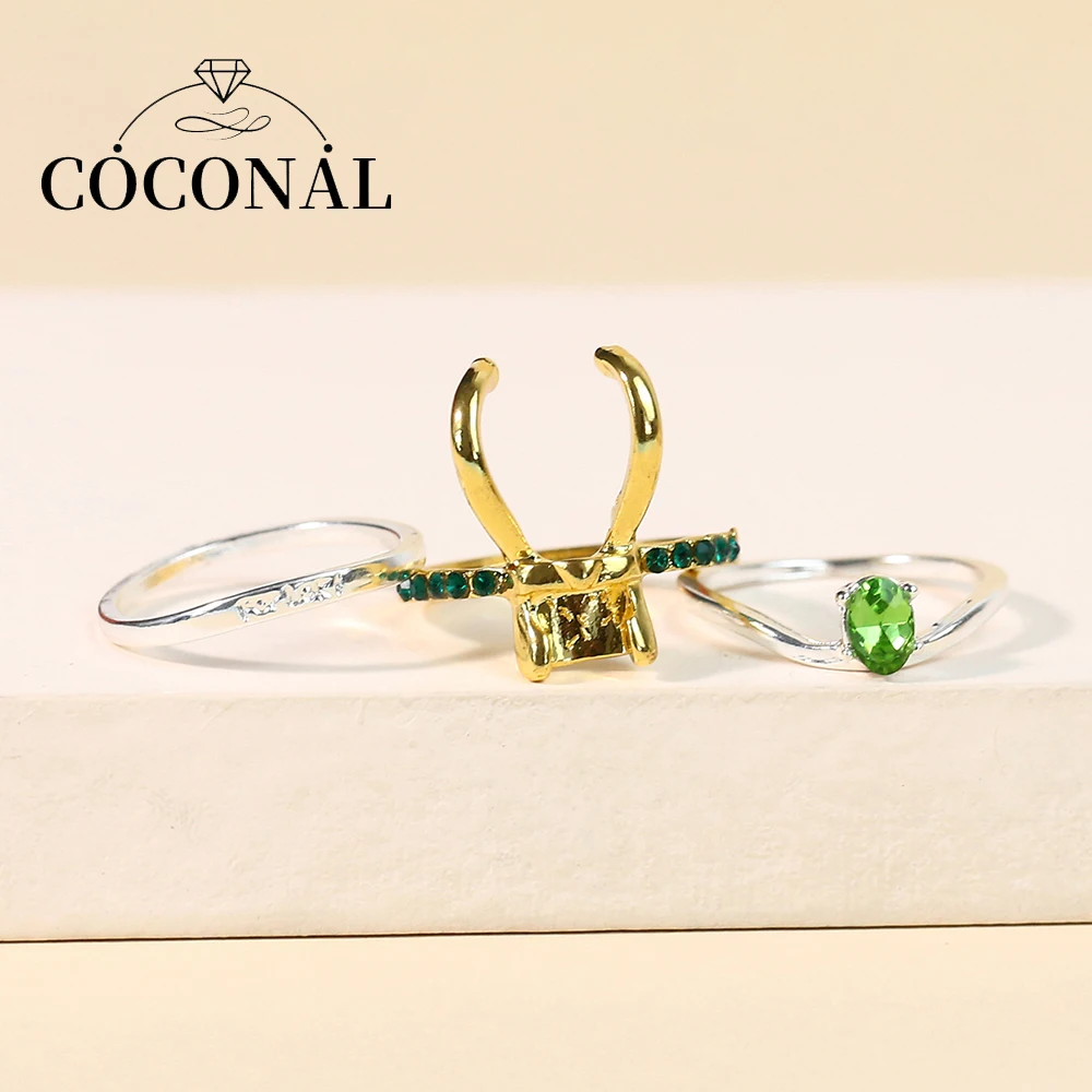 

Coconal Movie Superhero Thor Loki Helmet Pack of 3 Stacking Unisex Rings Men Charm Jewelry Women's Gift
