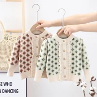 early autumn baby toddler clothes flowers new girls sweaters knitted sweater cardigan long sleeve girls coat kids jacket fy07212