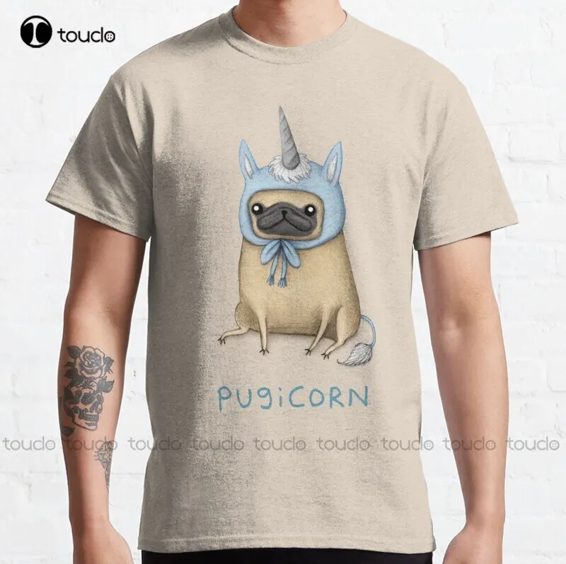 

New Pugicorn - Fawn Classic T-Shirt Cotton Tee Shirt Grandma Shirt Custom Aldult Teen Unisex Digital Printing Tee Shirt